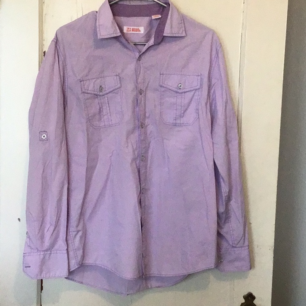 Michael Brandon Purple Button Down Shirt with Rolled Sleeves